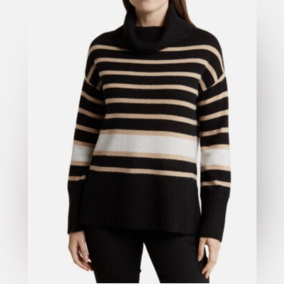Magaschoni 100% Cashmere Turtle Neck Sweater Size S Black Combo - Picture 1 of 7